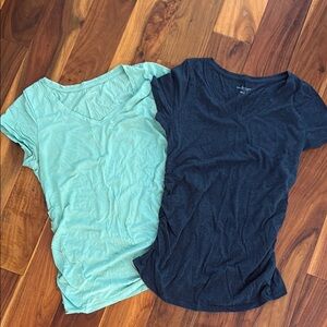 Maternity Green and Blue Fitted Short Sleeve v neck Tees